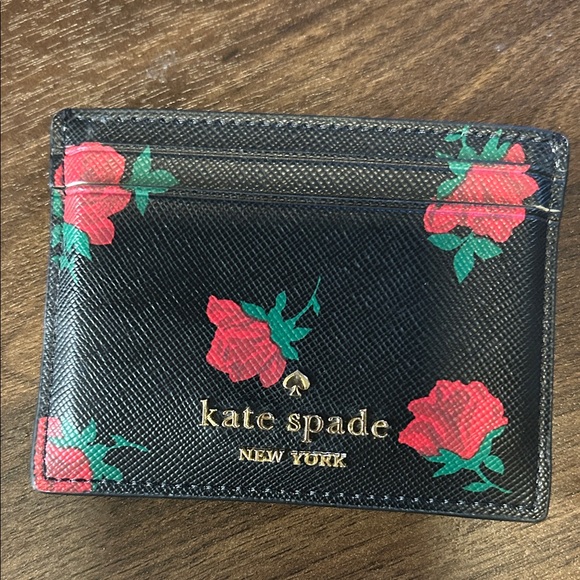 kate spade Accessories - kate spade Black Cardholder with Red Rose Print